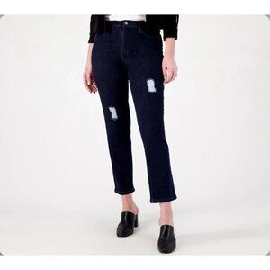 Susan‎ Graver Straight Leg Distressed Ankle Jeans Plus Size 28W Dark Wash